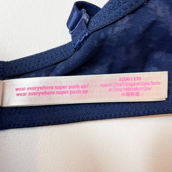 NWOT Victoria's Secret PINK Bra 32DD Wear Everywhere Super Push Up Blue Floral - Picture 7 of 8